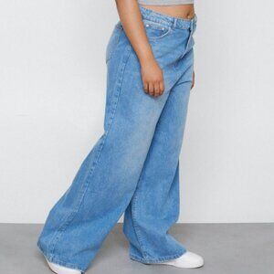 Finesse "Amelia" Wide Leg Jeans Ripped High Waist Light Blue Plus Size 3X